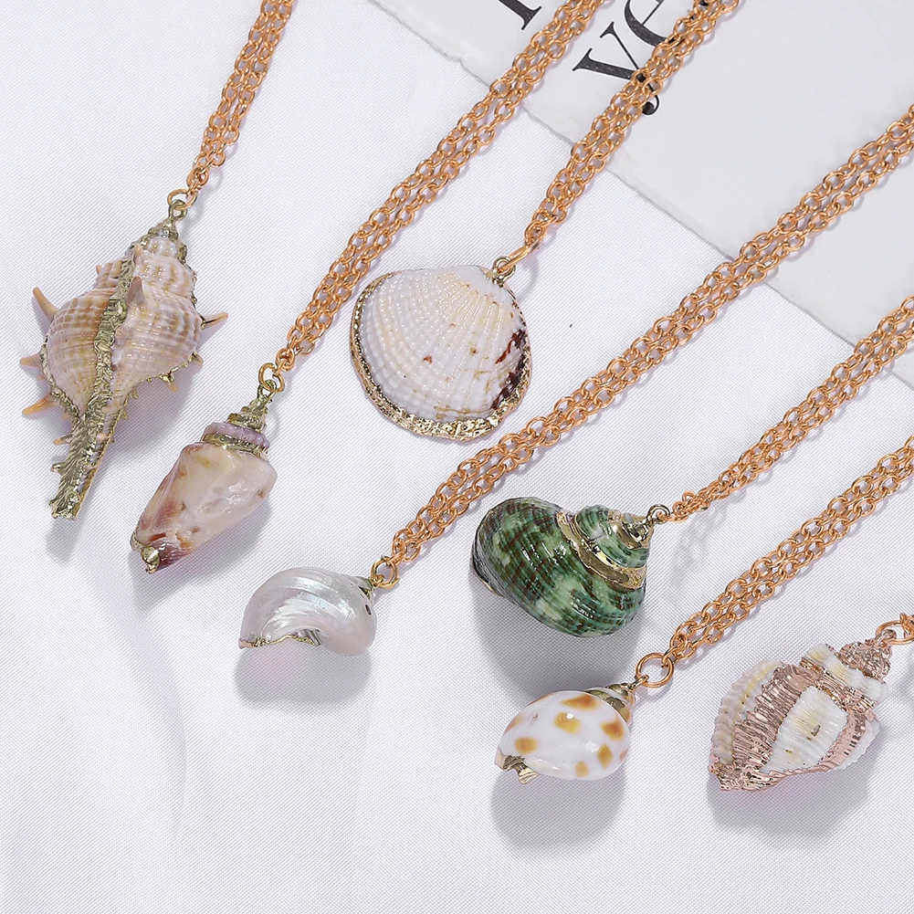 

Girlgo 2019 Boho Couch Shells Necklaces Sea Beach Shell Pendant Necklaces for Women Collier Femme Shell Cowrie Summer Jewelry