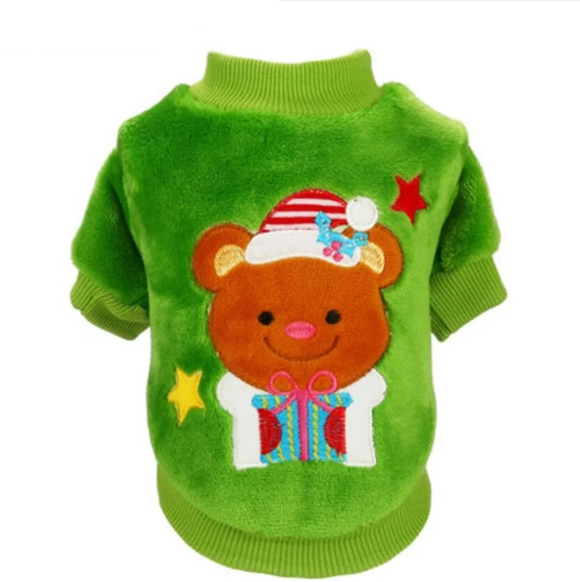 Одежда для домашних животных, Рождественский Санта-стиль, свитер для собак, костюм кошки, джемпер, жилет, XXS, XS, s, m, l - Цвет: Green Santa Bear