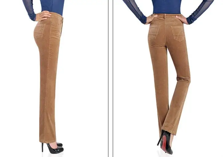 Весенние модные бархатные повседневные брюки с высокой талией, вельветовые брюки, прямые брюки, Стрейчевые узкие брюки, большой размер 7xl - Цвет: Хаки