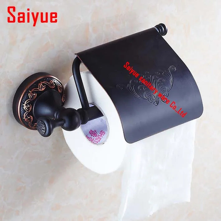 

New Style Vintage Oil-rubbed Bronze Bathroom Toilet Paper Holder With Cover Wall Mounted Black Tissue Holder