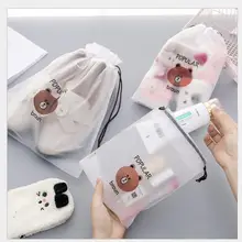 Креативный дорожный туалетный прозрачный комплект с карманом мультяшный коричневый медведь drawstring Пылезащитная сумка для хранения организации маленькая сумка