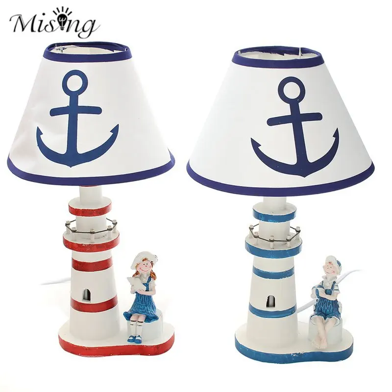 

Mising Mediterranean Style Table Lamp Natural Bamboo Wood Lighthouse Desk Lamp Hand Painted Bedroom Study Home Decoration