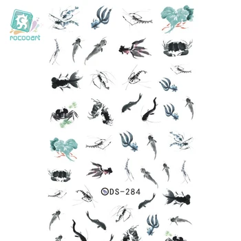 

Rocooart DS284 Water Transfer Foils Nail Art Sticker Chinese Style Ink Paiting Fish Manicure Decals Minx Nail Decorations Tools