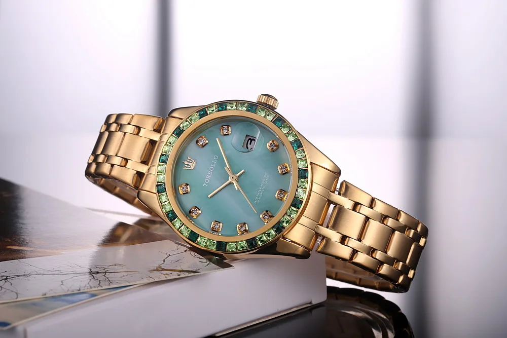 Высокое качество модные повседневные женские часы япония Movt Кристальные керамические зеленые женские наручные часы водонепроницаемые с оригинальной коробкой