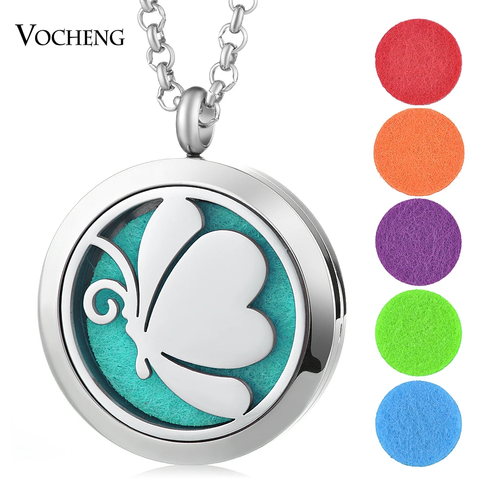 

30mm Aroma jewelry Locket Necklace Stainless Steel Pendant Magnetic butterfly Diffuser Randomly Send 5pcs Felt Pads VA-359