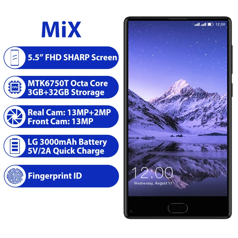 Leagoo kiicaa Mix 5.5 &quotполный Экран Android7.0 MTK6750T восьмиядерный смартфон 3 ГБ Оперативная