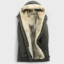 Зимняя кожаная меховая Волчья подкладка Мужская Шуба Parker пальто с капюшоном толстое пальто Мужская теплая кожаная куртка настоящая Волчья шерсть