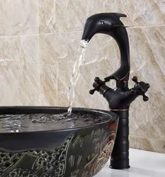 Black Oil Rubbed Brass Swivel Spout 2 Cross Handles Dolphin Style Kitchen Vessel Sink Faucet Mixer Tap anf315