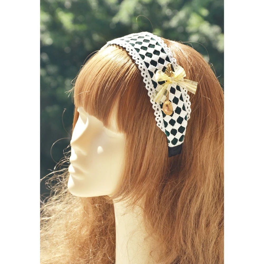 Princess sweet lolita Hairbands [Alice] diamond hoop velvet lace Plaid