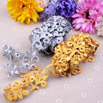 

Golden Applique Lace Embroidery Gold Patch And Silver Embroidery Lace Back With Glue
