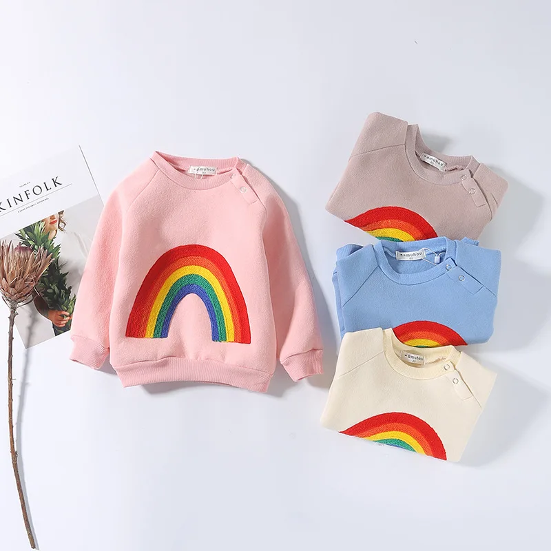 

Infant Kids Boys T Shirt Autumn Winter Casual Rainbow Hoodies Children Warm Fleece Sweatshirt Long Sleeve Tee Baby Girl Clothes