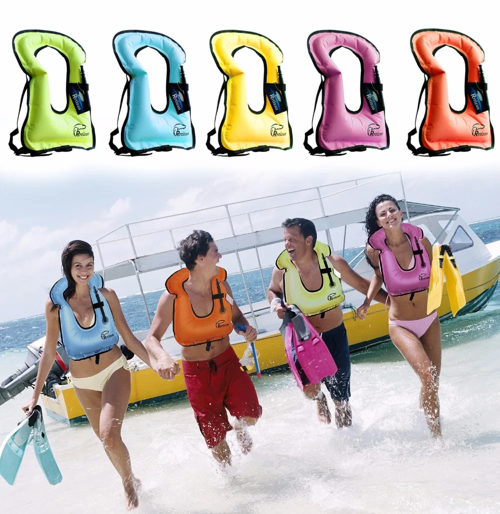 Adult Portable Inflatable Canvas Life Jacket Snorkel Vest For Diving