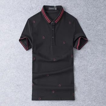 

New 2019 Men Embroidered Cap Striped Polo Shirts Shirt Hip Hop Skateboard Mercerized cotton Polo Top Tee Plug size S-5XL #K03