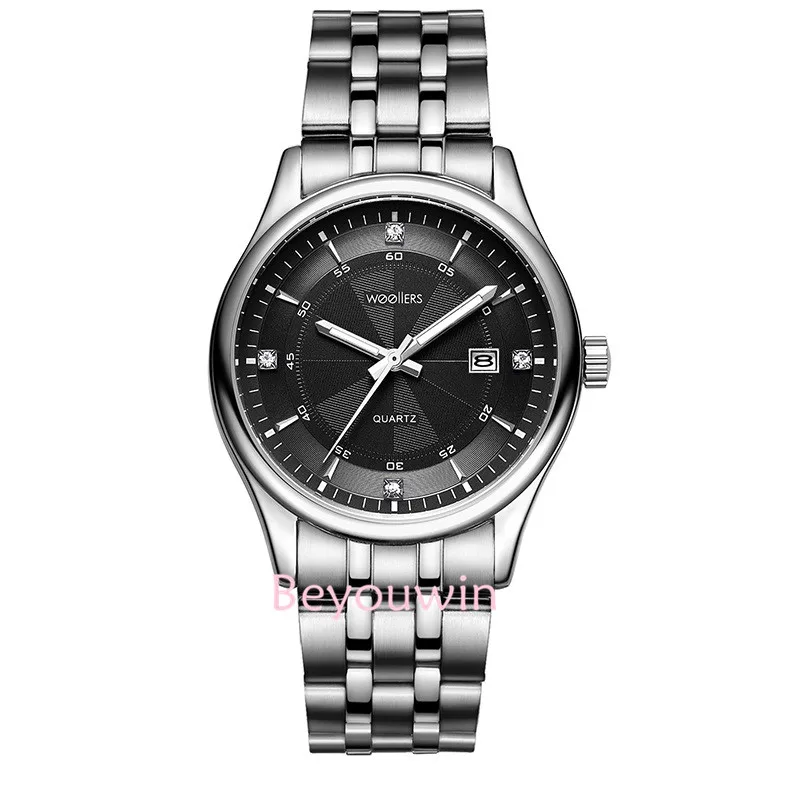 

100pcs/lot fashion man stainless steel watch wrap casual quartz calendar wrist watch for boy friend wholesale clock