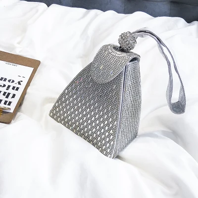 TOYOOSKY, летний женский клатч, бриллиантовые кожаные сумки, треугольная вечерняя сумочка, дамские сумочки, вечерние сумки, высокое качество, для мобильного телефона - Цвет: Silver