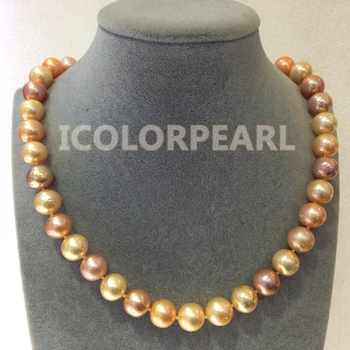 

WEICOLOR Nice 11-12mm Perfectly Round Shiny Multicolor Pink Natural Freshwater Pearl Necklace . Nice Gift For Ladies!