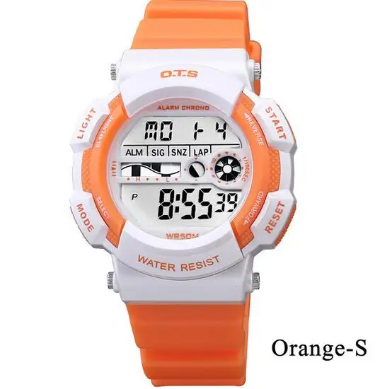 OTS/модный бренд для мальчиков и девочек, детские водонепроницаемые цифровые светодиодные часы, спортивные наручные часы с секундомером - Цвет: orange S