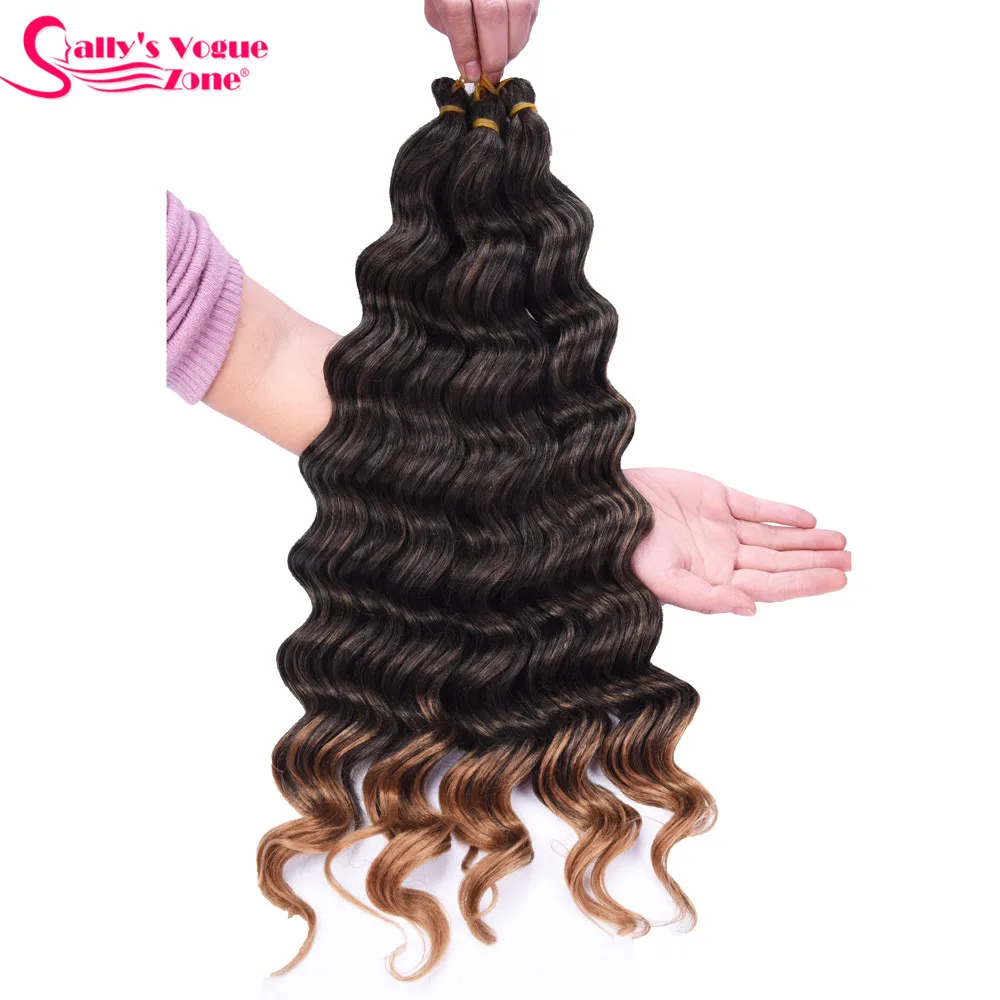 Sallyhair High Temperature Synthetic Deep Wave Twist Crochet Braids Black Color Bulk Hair Extension  (24)
