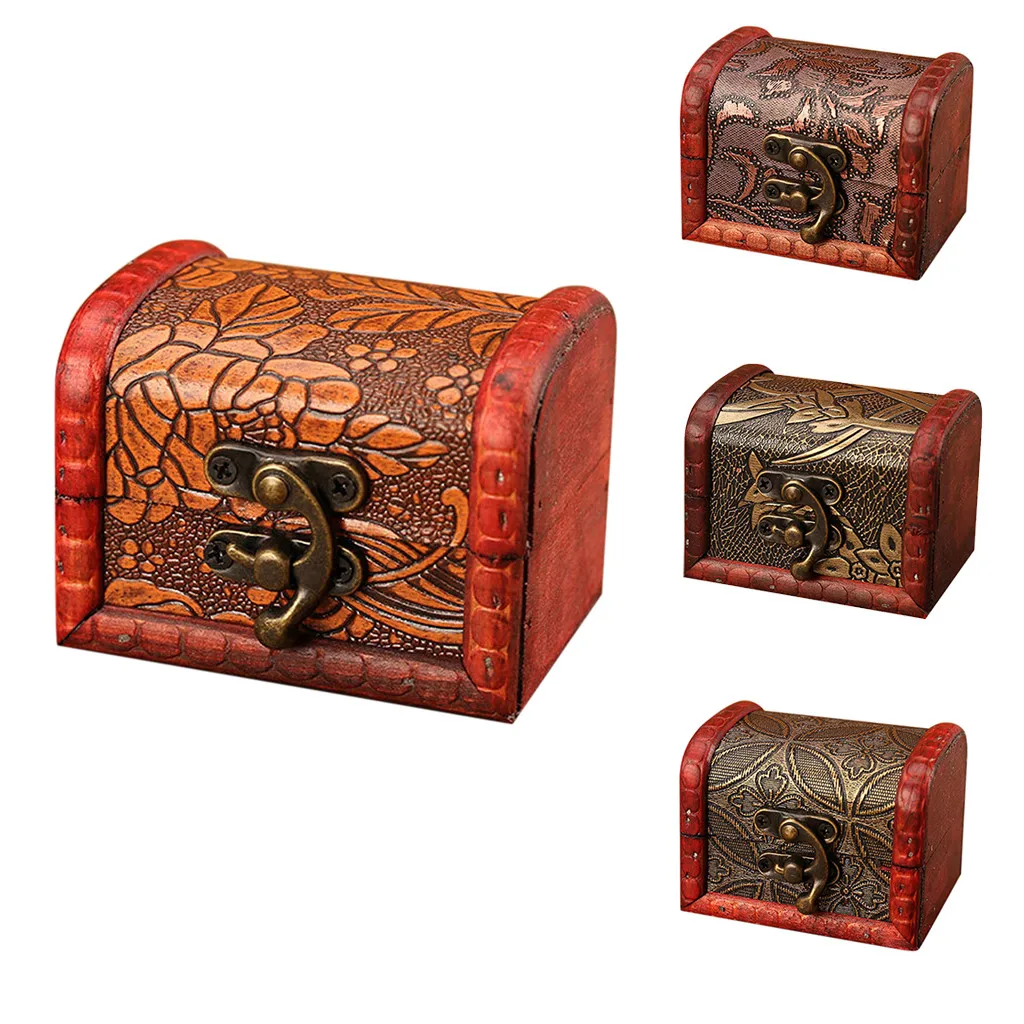 

Best selling wooden jewelry storage box cover retro exquisite European jewelry box treasure chest 5.20