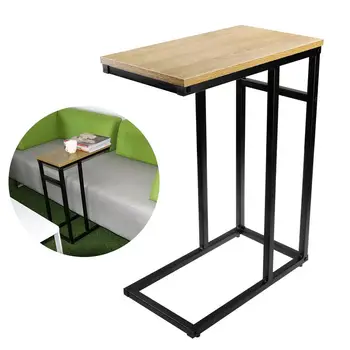 

OULII Wood Look Finish Chrome Snack Side End Table Sofa Bed Side Magazine End Table