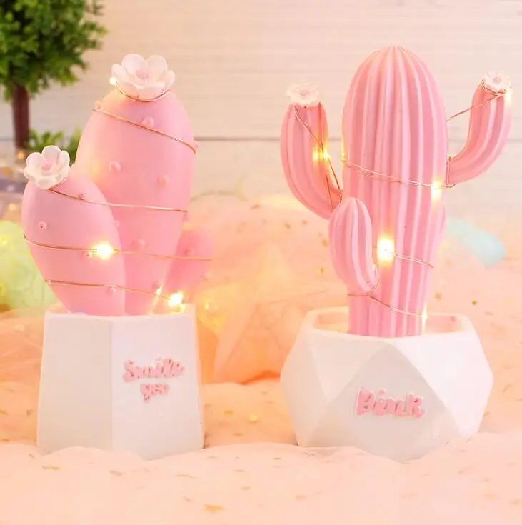 

Ins pink cute girl heart cactus star lamp bedroom creative night lamp