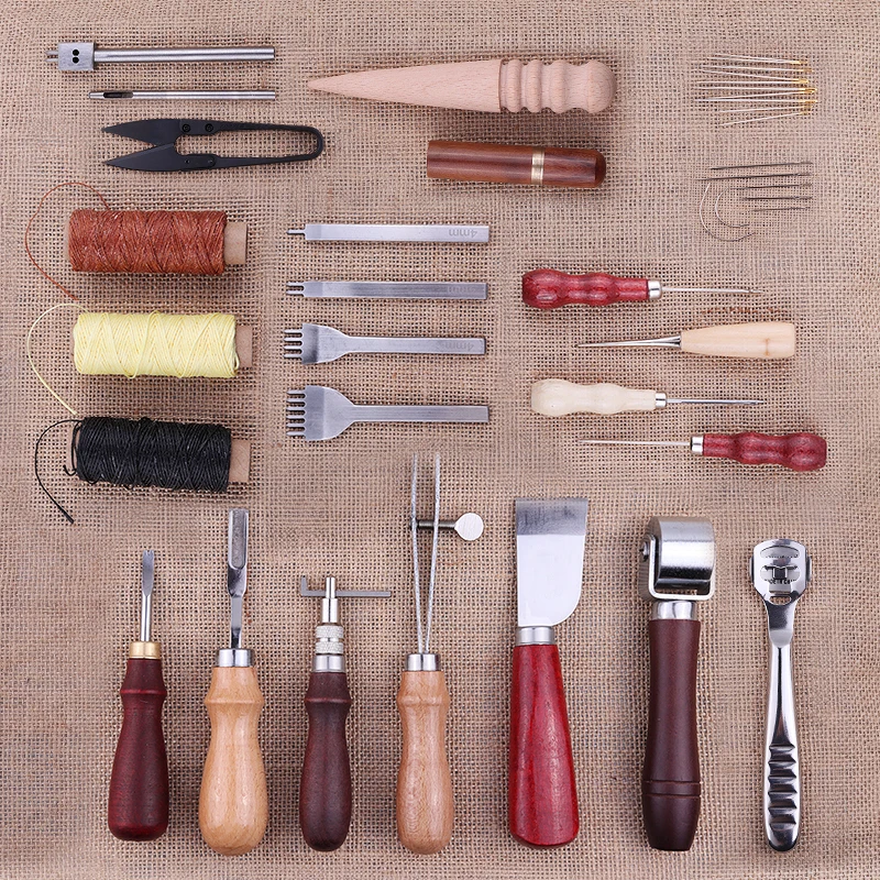 

18 pcs/set Leather Processing Tool Set Stitching Carving Working Leather Craft Tools Kit Sewing Saddle Groover Sewing Tool
