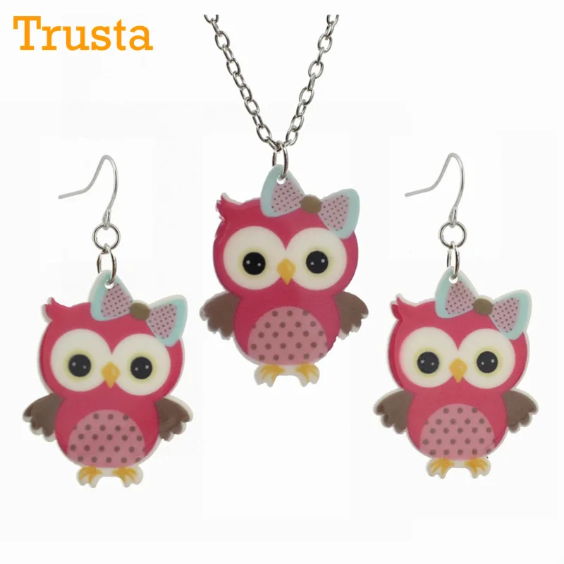 Trusta Fashion Girls Kids Gift Jewelry Little Owl Pendant/Earring 16&quot Short Chain Necklace Free Shipping KS144 | Украшения и