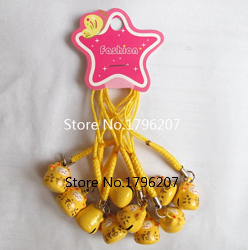 

New 10 Pcs Cartoon luck cat bell Cell Phone Strap Charms Keychains Key Ring DIY Jewelry Making Accessories Ty-117