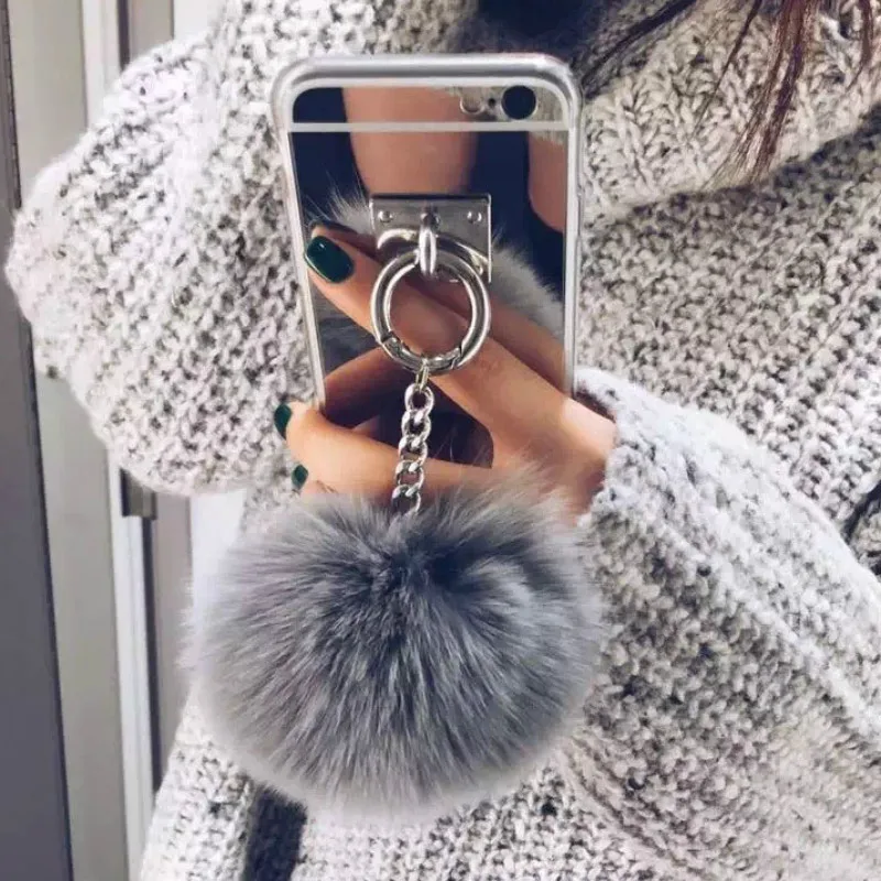 

For Samsung Galxay J1 J2 J3 J5 J7 2016 Grand Prime A3 A5 A7 2017 S7 S6 Edge S5 Case Luxury Metal Mirror Rabbit Hair Ball Cases