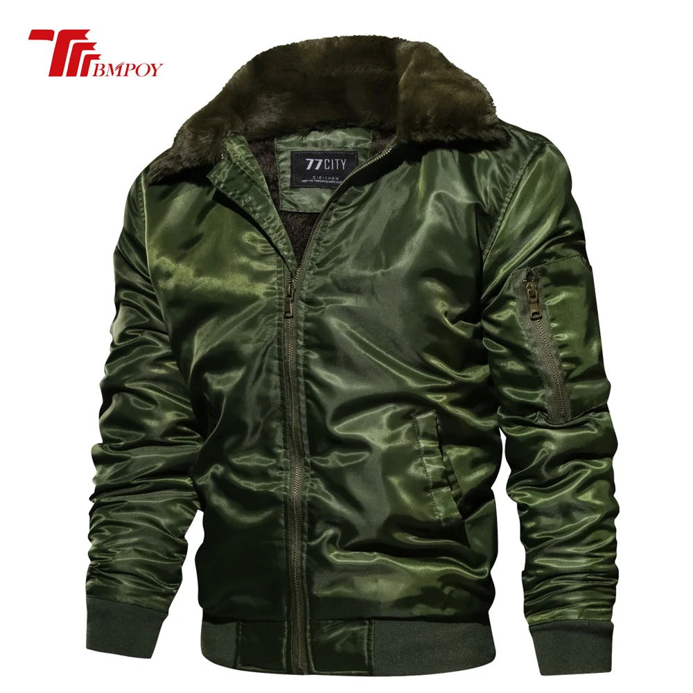 Winter Bomber Jacket Men Air Force Pilot Jacket Warm Male fur collar