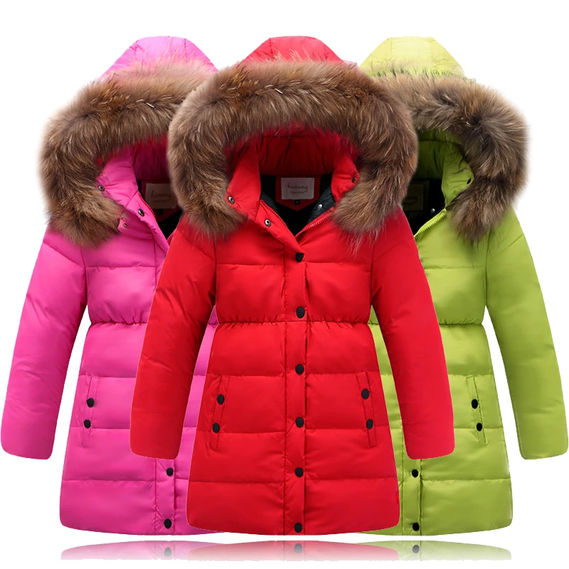 

Girls Candy Color Medium Long Size Down Jacket Female Children's Korean Style Thickening Outerwear Jacket