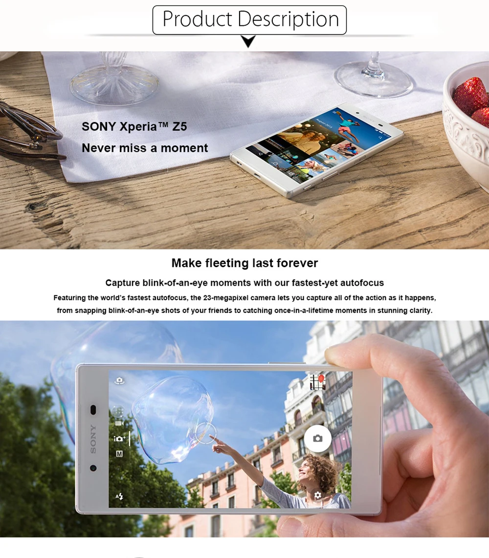 Разблокированный sony Xperia Z5 E6683, четыре ядра, 5,2 дюймов, 3 Гб+ 32 ГБ, две sim-карты, задняя камера, 1080 МП, LTE, P, отремонтированный мобильный телефон