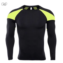 Дышащий мышцы Для мужчин бодибилдинг тренажерный зал компрессионные рубашка быстросохнущая Фитнес длинным рукавом Спортивная футболка Tight Костюмы