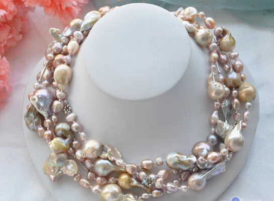 

FREE SHIPPING>>>@@ > N3081 4row 21" 22mm lavender BAROQUE/round KESHI REBORN PEARL NECKLACE