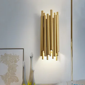 

Modern LED Wall Lamp brubeck Wall Sconce for Kitchen Home Decoration Fixtures Lighting Golden Aluminum Tube Lampshade