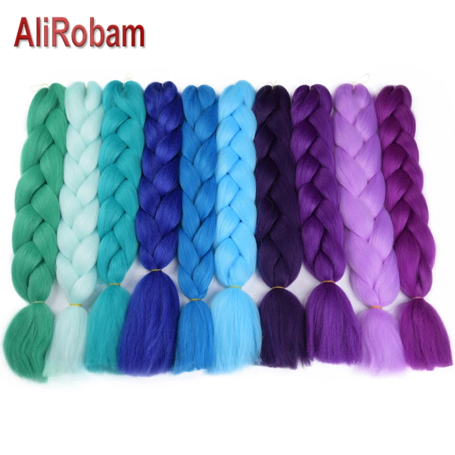 AliRobam Ombre Jumbo Braids Hairstyles Hair For Russian Women Big Box Braids Colors Synthetic Braiding Hair 24'' 100g