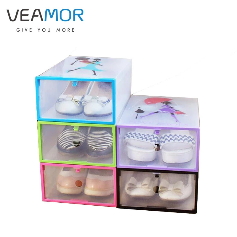 

VEAMOR 4pcs/set Women's Shoe Storage Boxes Organization Plus Size Finishing Storage Foldable Transparent Shoe Boxes WB1245