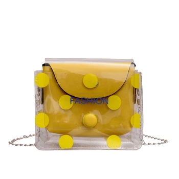 

New fashion women's shoulder bag mini bag personalized dot printing PU leather PVC transparent handbag