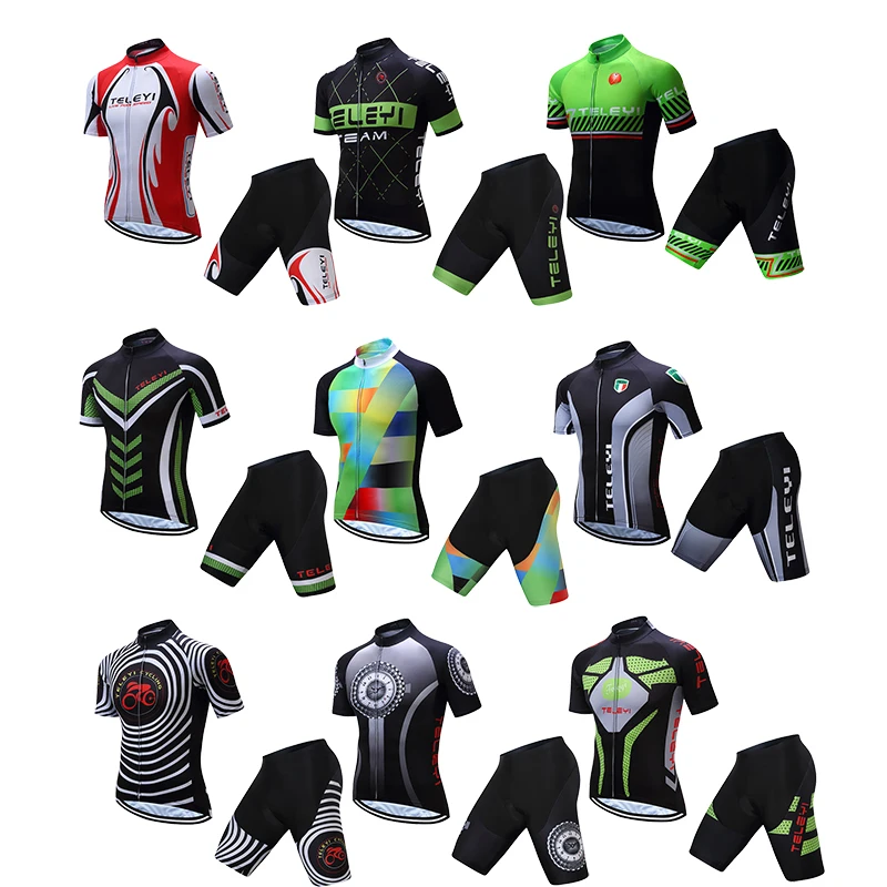 

TELEYI Cycling Kit Mens 2018 Short Sleeve Cycling Jersey Cycling Shorts Suit 9D Gel Pad Anti-Slip Shorts Bike Clothes