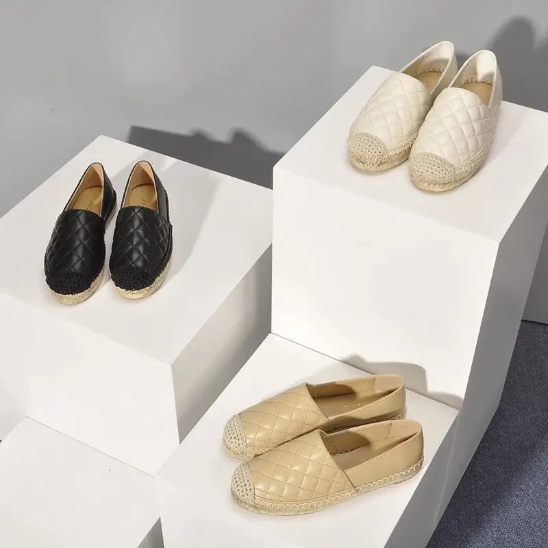 

Leather Shoes Women Slip On Espadrilles Woman Comfortable Round Toe Loafers Flats Ladies Casual Flat Shoes 34-42