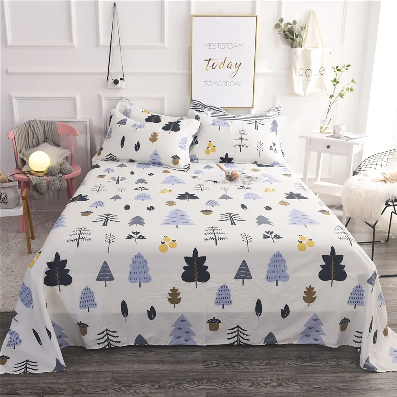 

Trees printed Premium Flat Sheets 200X230 230X250 3Pcs 100%Cotton Twin Queen Bed Sheet Set Pillow shams Ultra Soft Breathable