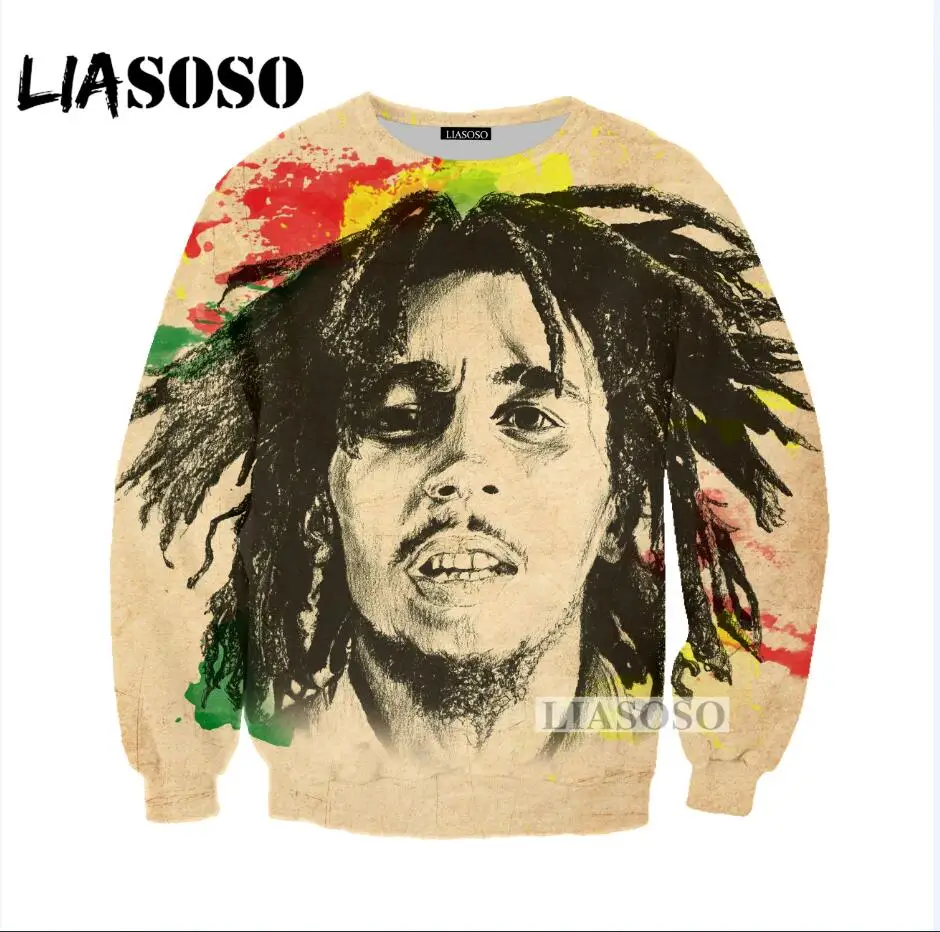 

LIASOSO 2018 NEW Harajuku Bob Marley Music Sweatshirts 3D Printed Clothing Unisex Street Hip Hop Style Clothing Tops G074