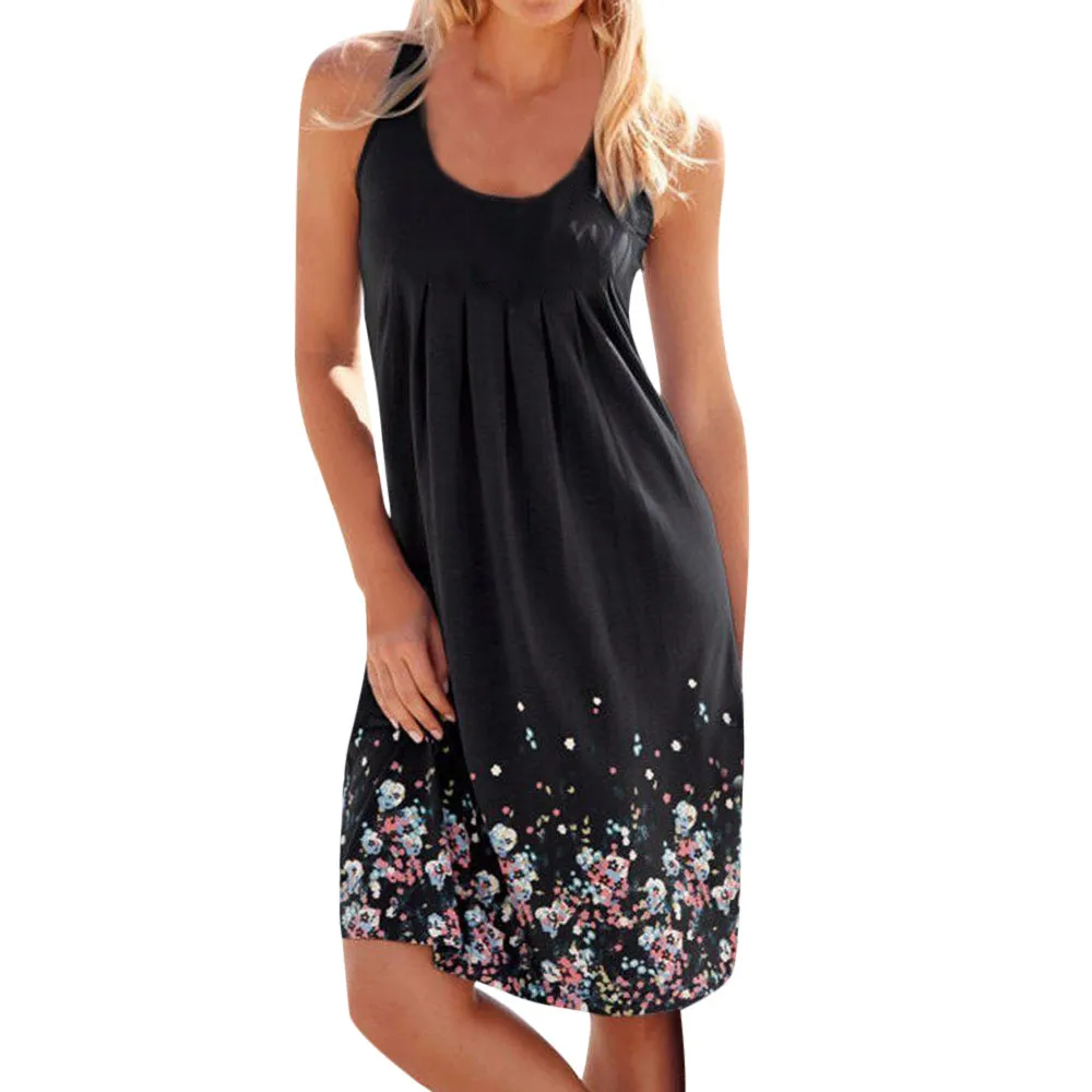 

SAGACE Dress Women 2019 Summer Printing Sleeveless Evening Party Dress Beach Sleeveless Vest Sundress Loose Dress Women fashion