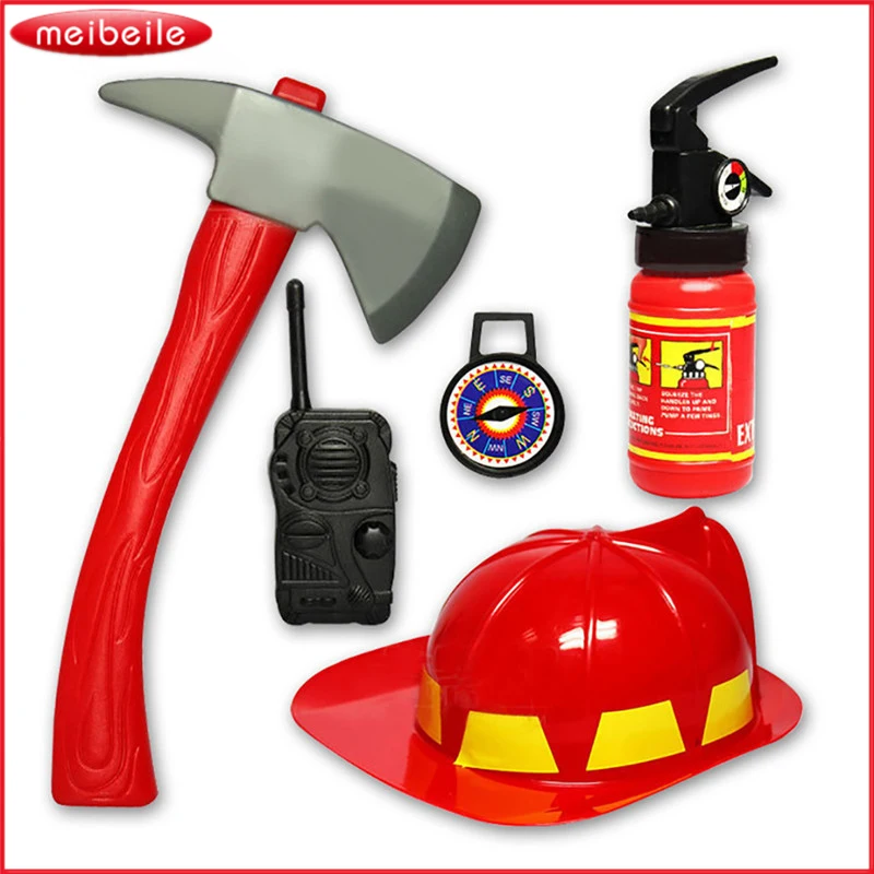 

Children Fire Fighter Toys Simulation Fire Rescue Toy Set Fireman Helmet Fire Extinguisher Kids Toy 5 pieces of a set