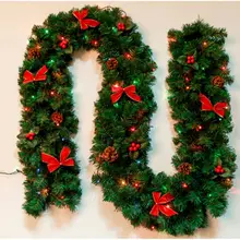 2,7 м Рождественская гирлянда, зеленый Рождественский ротанг с бантами и огнями, рождественские украшения, рождественские украшения для дома