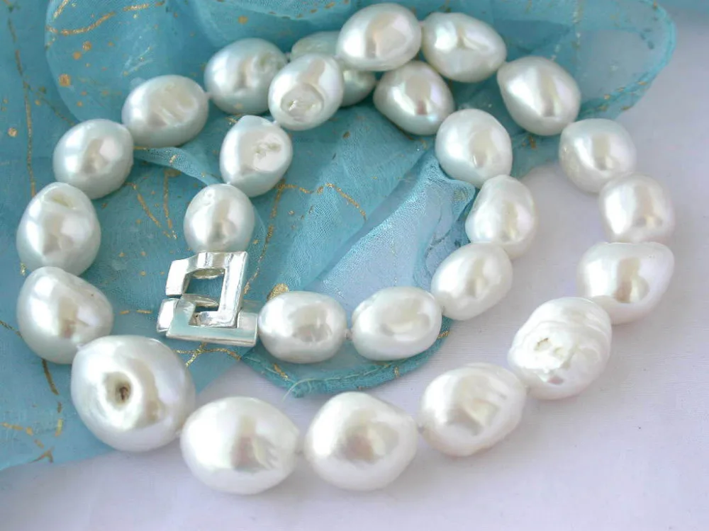 

Free shipping z2178 huge 17" 13mm white baroque freshwater pearl necklace 925silver