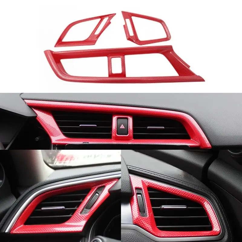 

5PCS Set Red Carbon Fiber All Vent Outlet Cover Trim Interior Mouldings For Honda CIVIC 2016 2017 Version