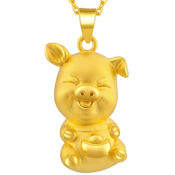 

New 24K Yellow Gold Pendant 999 Gold 3D Cute YuanBao Pig Pendant 3.03g