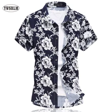 M-6XL Мужская рубашка с цветочным принтом летняя рубашка с коротким рукавом Высококачественная мерсеризованная хлопковая рубашка плюс размер повседневная приталенная рубашка для мужчин