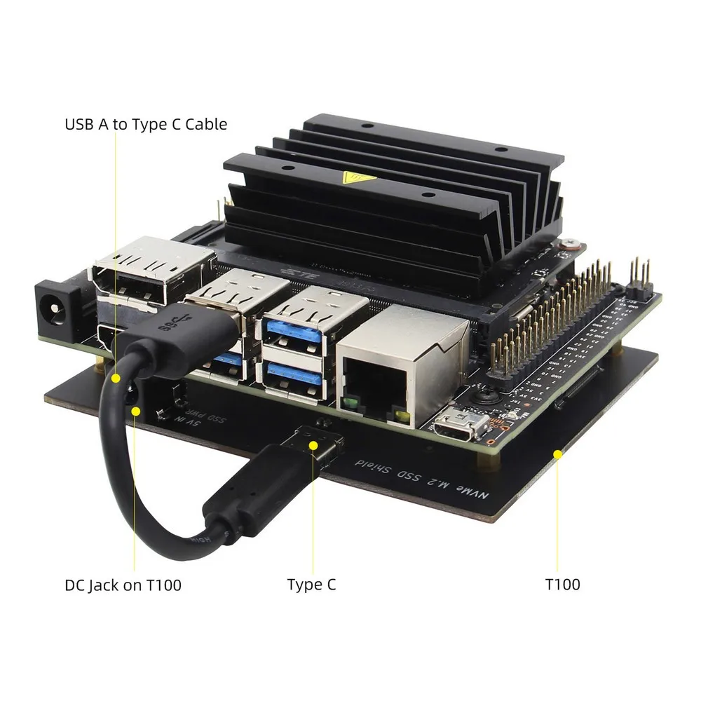 

NVIDIA Jetson Nano M.2 NVMe SSD Storage Expansion Board, T100 V1.1 SSD Shield for NVIDIA Jetson Nano Developer Kit